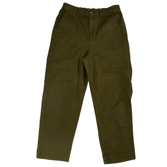 Madewell Army Green High Rise Pants Chino Straight Crop Size M Utility - Picture 2 of 9